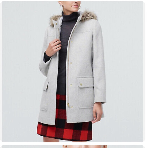 J. CREW $268 GRAY WOOL BLEND FAUX FUR TRIM VAIL PARKA SZ 0 - Picture 1 of 8